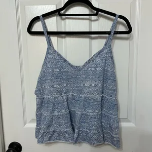 American Eagle tiered printed crop tank XL‎ blue white thumbnail 2
