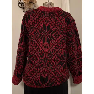 Unisex VTG Red/Black Geometric Pattern Wool Blend‎ Sweater Medium Made USA thumbnail 3