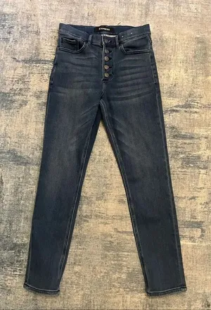 Express Blue Button Fly High Rise Ankle Leggings Women's 4R thumbnail 1