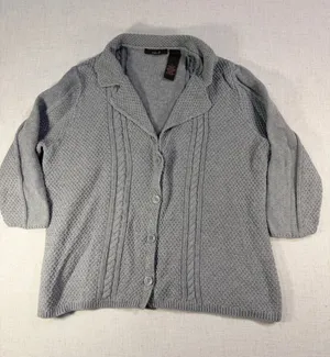 Heather B 100% Cotton Cable Knit Button Front Cardigan Sweater Heather Grey XL thumbnail 1