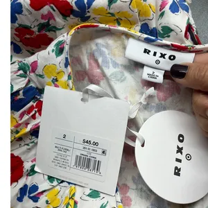 Rixo for Target Women's Linen Rayon Multi Floral‎ Puff Sleeve Button Dress 2 NWT thumbnail 5