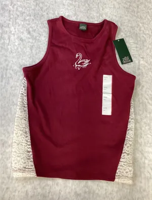 Wild Fable Burgundy Swan Graphic Muscle‎ Tank Top with Lace Side Panels XXS NEW thumbnail 1