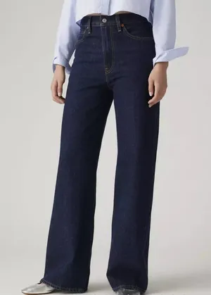 New Levi's 29x34 Premium Ribcage Wide Leg Women's Jeans Shaded View Dark Wash thumbnail 1