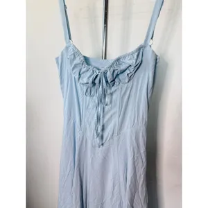SNDYS Alessia Drop Waist Midi Dress Baby Blue Gathered Bust XS thumbnail 6
