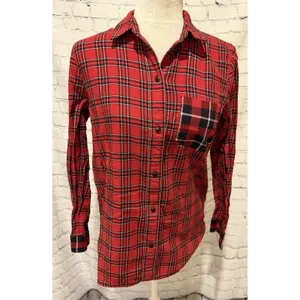 Madewell Classic Patchwork Plaid Ex-Boyfriend Shirt Red Cotton Size XS thumbnail 2