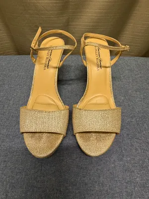 Badgley Mischka American Glamour Gold Glitter High Heel Sandals with Ankle Strap thumbnail 11