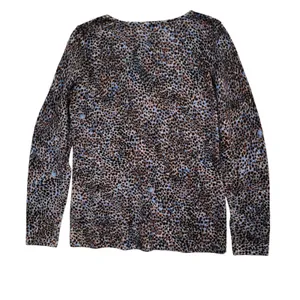 Talbots Sweater‎ Womens Medium Blue Brown Leopard Merino Wool Crew Neck Pullover thumbnail 3