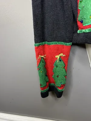 Paul Harris Design Cardigan Sweater Womens Small Multicolor Ugly Christmas Tree thumbnail 5