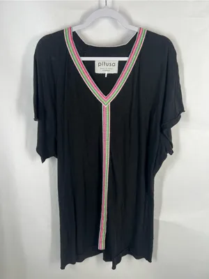 Pitusa Pima Mini Abaya Black Inca Trim Dress Swim Cover Up Standard thumbnail 2