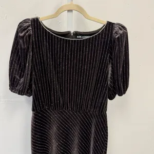 Karl Lagerfeld Paris Velvet Pinstripe Rhinestone Midi Maxi Dress Brown 8 Holiday thumbnail 5