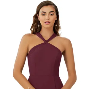 Azazie Burgundy Halter Wedding Dress thumbnail 3