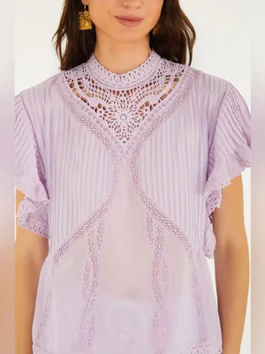 Farm Rio Lilac Lace Ruffled Blouse S thumbnail 7