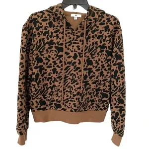 NWT BP Tan/Brown Leopard Print Long Sleeve Drawstring Cropped Pullover v6x thumbnail 2