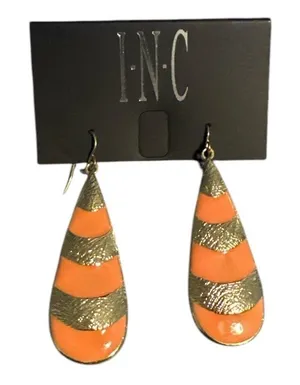INC International Concepts Orange Gold Tone Striped‎ Teardrop Earrings thumbnail 1