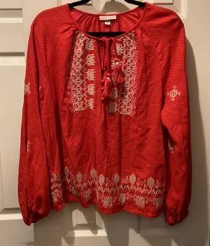 Knox Rose Red Blouse with White Embroidery thumbnail 1