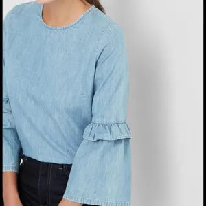 Gap‎ for Good Women's Size Small Chambray Top Ruffle Bell Sleeve Medium Indigo thumbnail 2