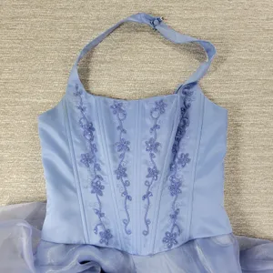 Michelangelo Gown Womens 6 Blue Beaded Whimsical Fairy Corset Halter Prom Dress thumbnail 5