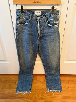 Agolde Riley High Rise Boyfriend Jeans in Blue thumbnail 2