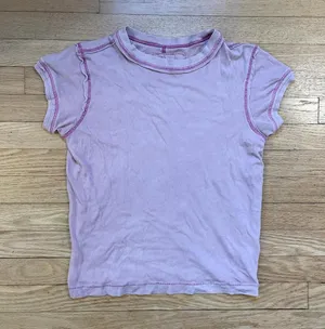 We The Free Pale Lavender Short Sleeve Tee with Pink Topstitch thumbnail 1