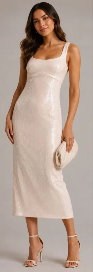 PILCRO Anthropologie Ivory Sequin Midi Dress L NWT thumbnail 1