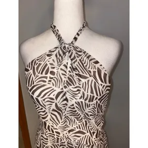Toccin x‎ RTR Brown White Zebra Print Halter Mini Dress Size 8 Smocked Back thumbnail 8