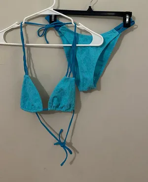 Tilly's Turquoise Ribbed Hibiscus Bikini Two-Piece thumbnail 1