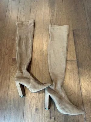 Forever 21 Knee High Pointed-Toe Block Heel Boots in Taupe Size 8 - C27-183 thumbnail 6
