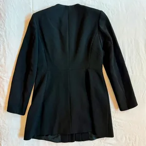 Zara Black Frock Coat Large Collarless Gold Snap Button Longline Blazer Jacket thumbnail 4