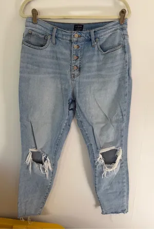 J. Crew Light Blue Skinny Jeans with Distressed Knees high raise 30 thumbnail 1