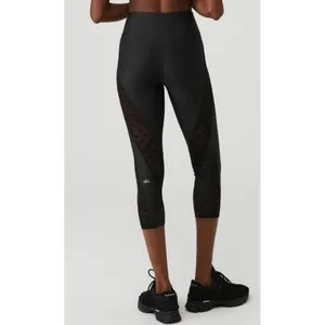 Alo Airlift Mesh High-Waist Celeste Capri Black Sheer Cut-Outs Cutouts Hi-Rise thumbnail 3