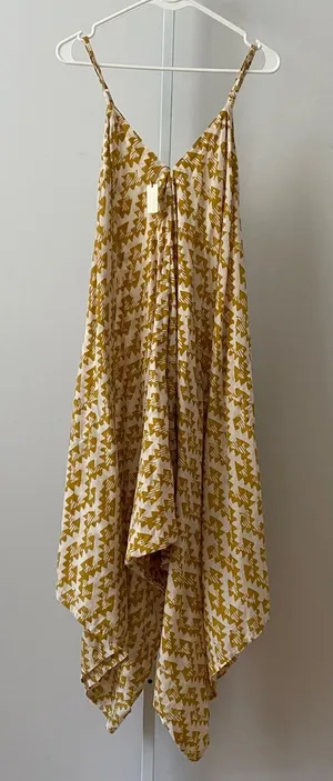 World Market Cotton Boho Beachy Relaxed Sharkbite Hem Midi Dress S/M Yellow thumbnail 1