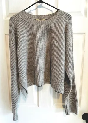PHARAOH Knit Sweater Grey Wool Cashmere Blend Cropped Pullover Quiet Luxury M thumbnail 1