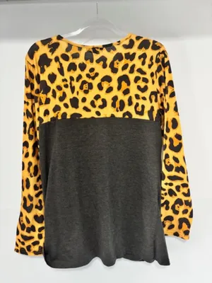 Simply Southern Leopard Print Colorblock Tie Front Long Sleeve Top Women's L thumbnail 5