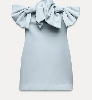 Zara Elegant Off-Shoulder Blue Dress with Bows thumbnail 8