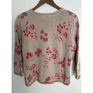 VTG Christopher Banks LG Floral Knit Sweater Tan Pink Linen Grandma Boho Cottage thumbnail 3