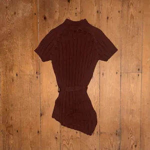 Ecote Burgundy Belted Short Sleeve Sweater with Asymmetrical Hem thumbnail 2