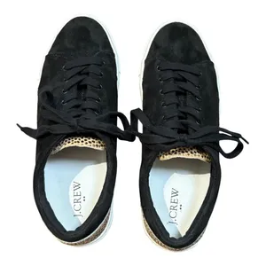 J.Crew Sneakers Women 8.5 Black Leopard Calf Hair Low Top Lace‎ Up AS687 FA20 thumbnail 4