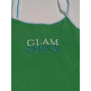 Vintage Y2K Glam Chick Cami Tank Top Baby Camisole Green Embroidered thumbnail 6