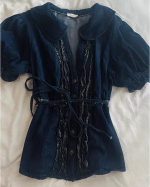 Anthropologie The Keira Denim Waisted Blouse by Pilcro thumbnail 4