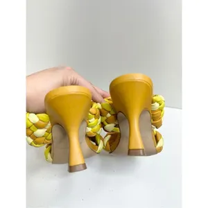 Marc Fisher LTD Dalila Yellow Multi Braided Square‎ Toe Kitten Heel Mules 7.5M thumbnail 6