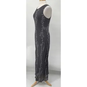 Vintage Y2k Maxi Slip Dress Sleeveless Keyhole Back Floral Vine Pattern Gray M thumbnail 3