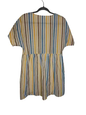 ✨💛 Entro Striped Babydoll Mini Dress Size Medium Cotton Blend‎ Coastal Boho 💛✨ thumbnail 4