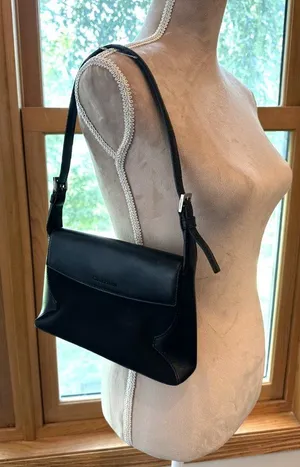 Cole Haan Black Leather & Fabric Shoulder Bag Purse Classic Minimalist thumbnail 1