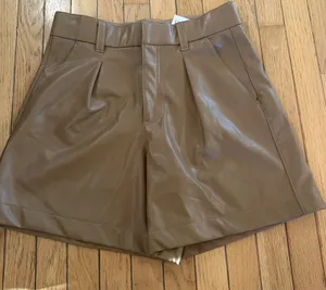ABERCROMBIE & FITCH Vegan Leather Shorts High Rise Stretch Camel Brown Tan M thumbnail 1