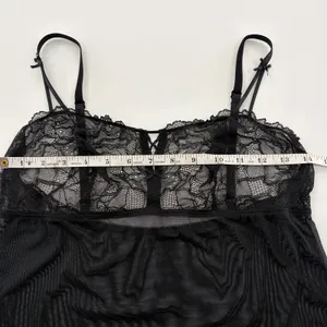 Black Sheer Lace Babydoll Lingerie Chemise Bow Detail Mesh Nightgown thumbnail 5