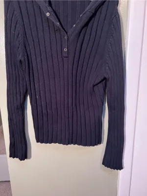 Old Navy Womens Ribbed Hooded Henley Sweater Black Half Snap Stretch Long Sleeve thumbnail 3