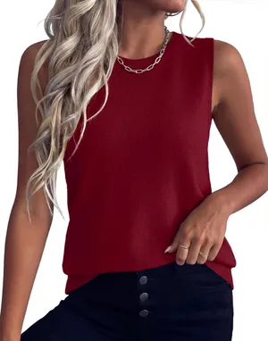 XIEERDUO Sweater Vest Women Crewneck Ribbed Knit Tank Tops Sleeveless Summer Top thumbnail 1