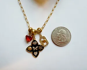 18K Gold Romance Red Heart Pendant Butterfly Flower Charms Necklace Removable charms thumbnail 4