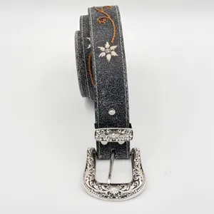 Nocona Size S Black Leather Floral Embroidered Rhinestone Western Cowgirl Belt thumbnail 2