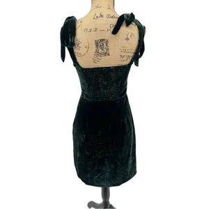 House of Harlow Mini Dress XS Dark‎ Green Coquette Velvet Bow Shoulder Cocktail thumbnail 5